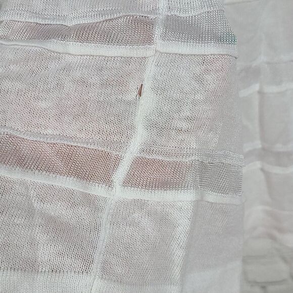 LOFT White Linen Blouse Peakaboo Sheer Mesh Stripe Soft Knit 3/4 Sleeve Top Flaw - Picture 7 of 9